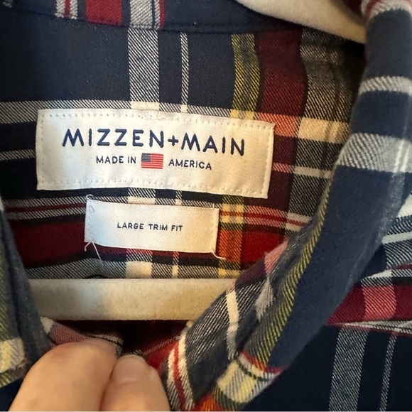 Mizzen + Main Dress Button Down Blue & Red Plaid Flannel Size Large Trim Fit - Picture 8 of 14